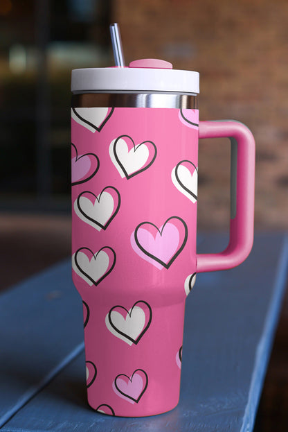 Thermosbecher mit Henkel und Herzmotiv in Rosenrot, 1,2 l