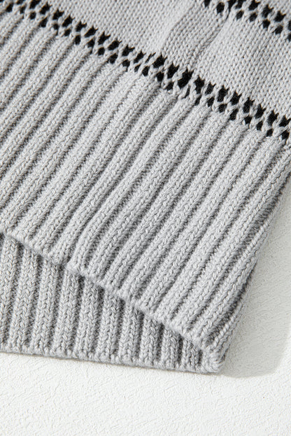 Gray Stripe Button Front Ribbed Trim Short Cardigan