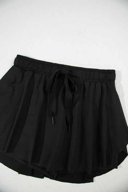 Schwarzer Tennis-Skort mit Kordelzug und hoher Taille