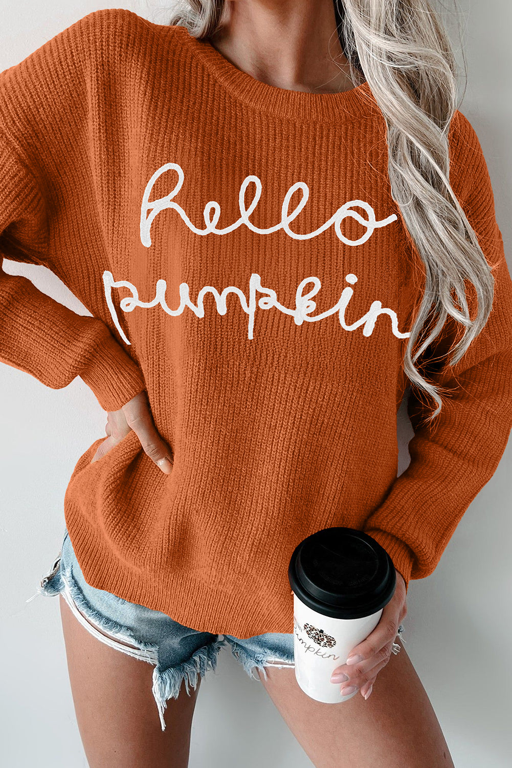 Pullover mit Flamingo- und Kürbis-Grafik