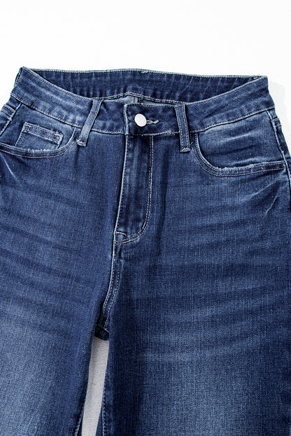 Segelblaue, Mineralwaschung, Saum mit hohem Bund und Schlagjeans