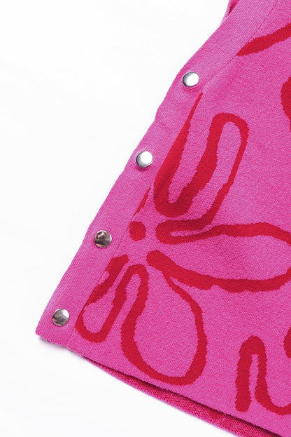 Ärmelloses Stricktop mit Blumenmuster und Knopfleiste in leuchtendem Pink