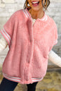 Gossamer Pink Varsity Striped Banding Patchwork Winter Plush Vest