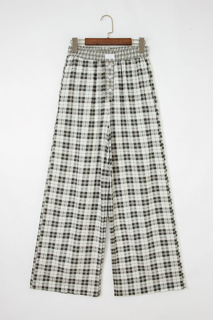 Gray Plaid Wide Leg Casual Pants