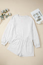 Light Grey Girly Bow Embroidered Detail Puff Sleeve Pullover 2pcs Short Set