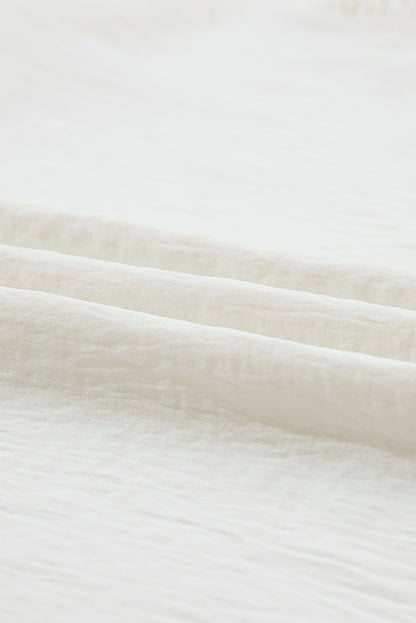 White Frilled Neck Ruffled Trim Bubble Sleeve Blouse