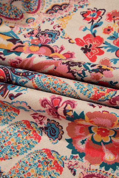 Beige Vintage Paisley Blumendruck Sherpa-gefütterte Kapuzenjacke