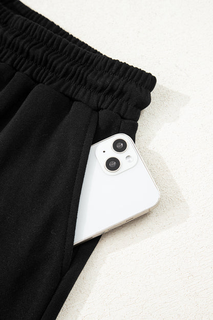 Black Varsity Striped Sleeve Drop Shoulder Sweatshirt and Short Set