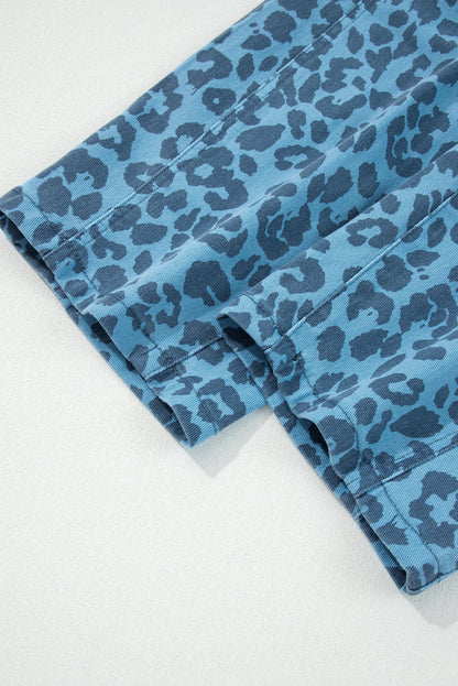Sky Blue Leopard Print Straight Loose Jeans