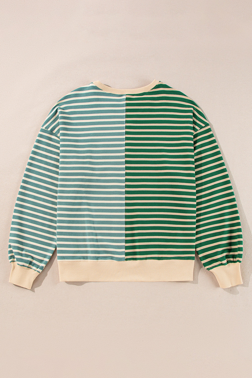 Grün gestreiftes, lässiges, gestreiftes Colorblock-Sweatshirt mit überschnittener Schulter