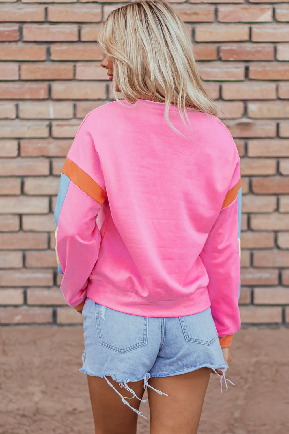 Pinkes French-Terry-Oberteil mit Farbblockdesign und Candy-Muster