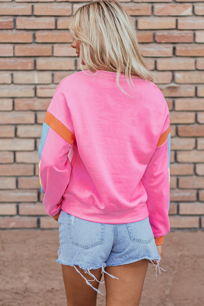 Pinkes French-Terry-Oberteil mit Farbblockdesign und Candy-Muster