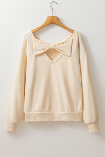 Aprikosenfarbenes Sweatshirt mit Rundhalsausschnitt und Schleife