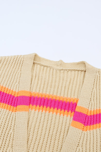 Gerippter, langer Cardigan mit Streifenmuster
