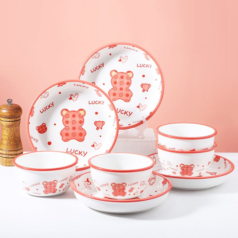 Cartoon Lucky Bear Ceramic Tableware Set
