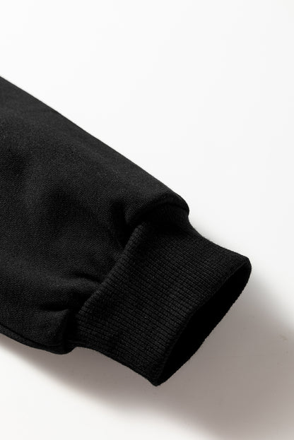 Black Varsity Contrast Banded Sleeve Shift Sweatshirt Dress