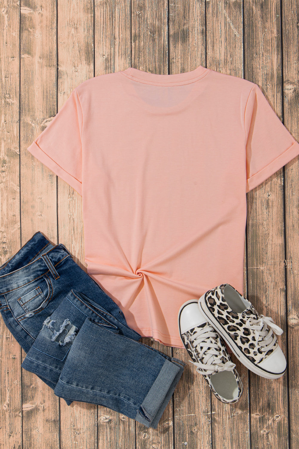 Lässiges, schlichtes Rundhals-T-Shirt in Rosa