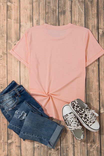 Lässiges, schlichtes Rundhals-T-Shirt in Rosa