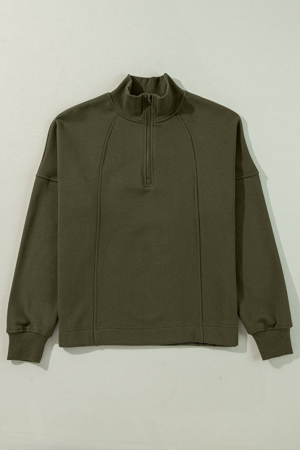 Jungle Green – Pullover mit Reißverschluss am Hals und überschnittenen Schultern