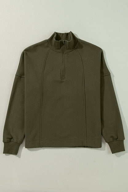 Jungle Green – Pullover mit Reißverschluss am Hals und überschnittenen Schultern