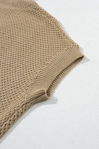Strukturierter Rollkragenpullover mit kurzen Ärmeln in Hellkhaki