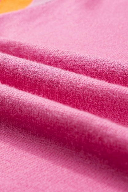 Hellrosa Strickpullover-T-Shirt mit kontrastierenden Flatterärmeln