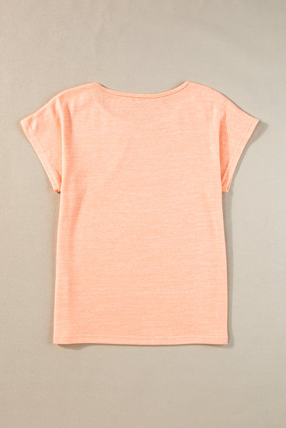 Aprikosenrosa Lässiges T-Shirt mit Fledermausärmeln und Knopfdetail