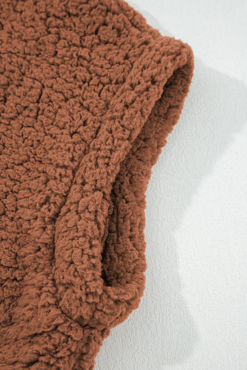 Cinnamon Faux Fur Snap Button Front Knot Side Plush Vest with Pockets