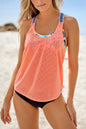 Orangefarbener bedruckter Racerback-Tankini mit Spleißmuster
