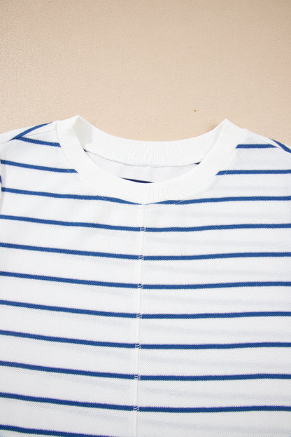 Sail Blue Striped Long Sleeve Top Drawstring Wide Leg Pants 2pcs Outfit