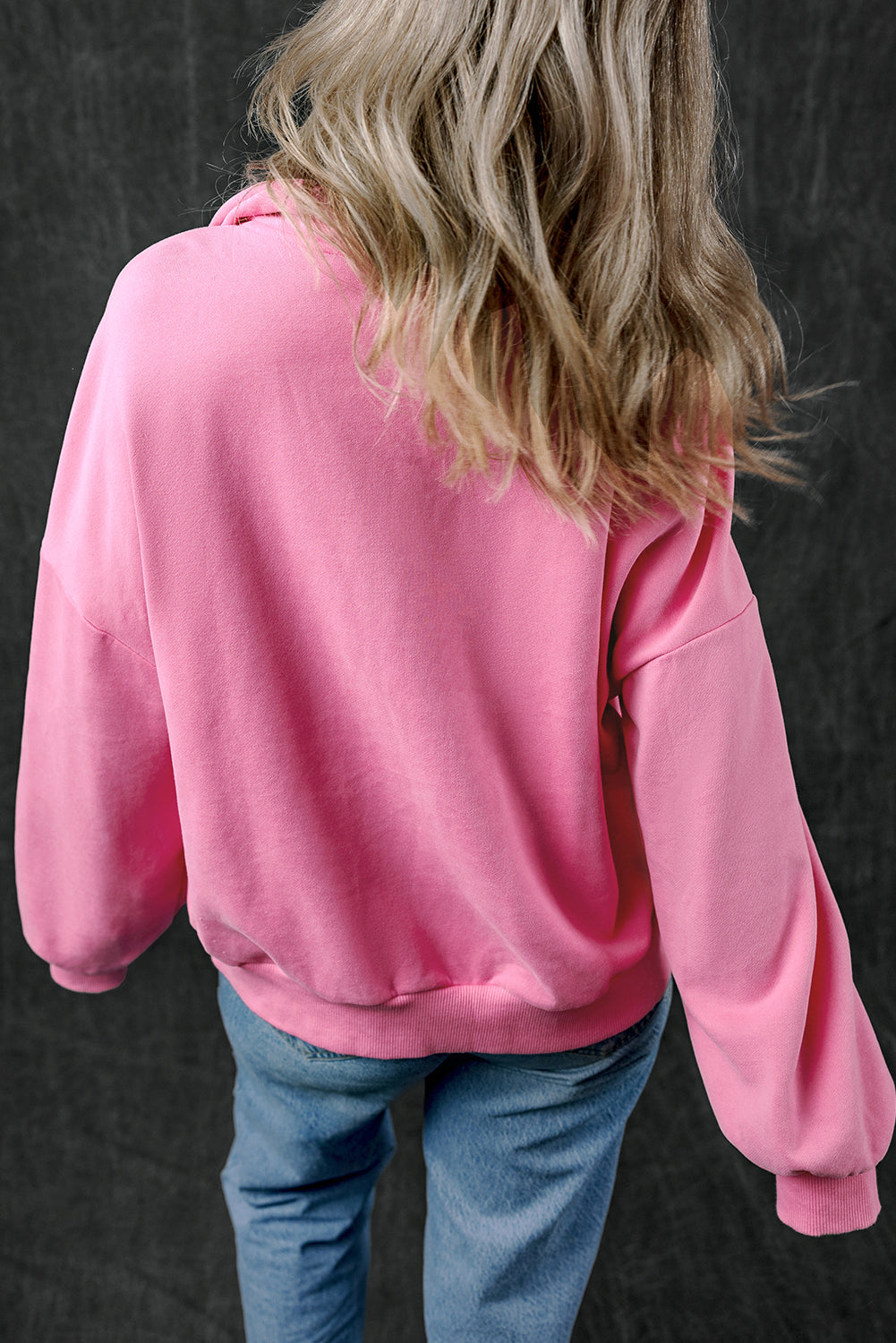 Bonbon Sweatshirt mit Reißverschluss und Stehkragen und Kängurutasche