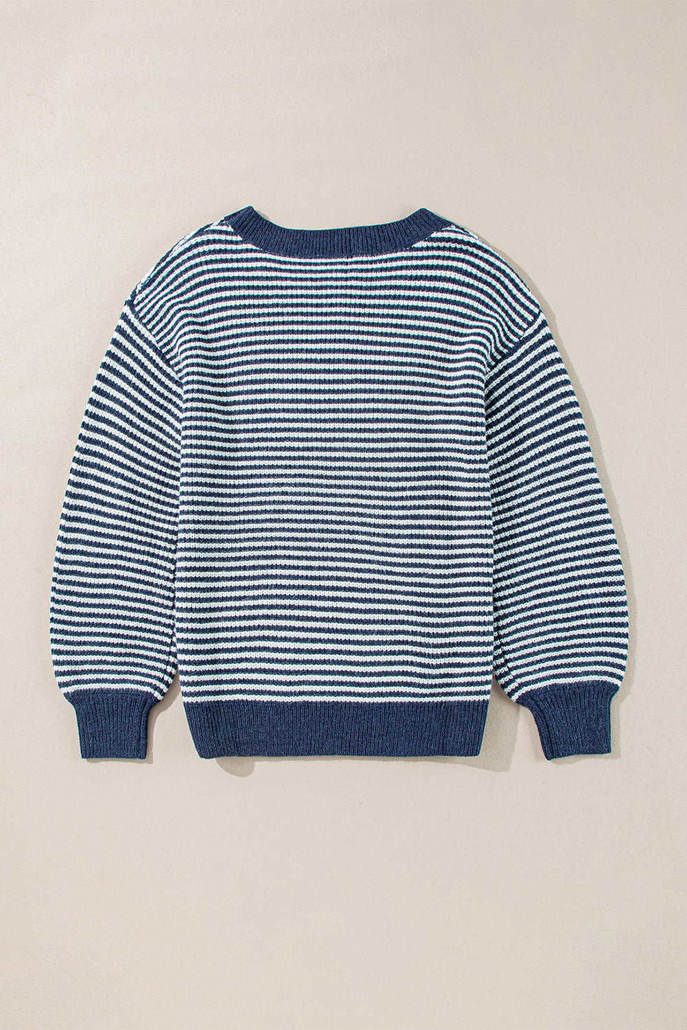 Segelblau gestreifter Pullover mit Laternenärmeln und überschnittener Schulter