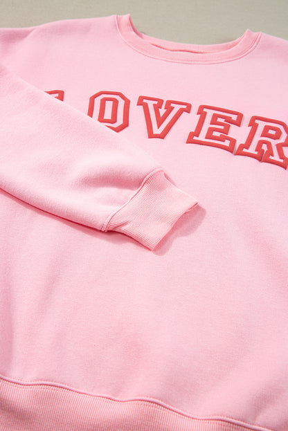 Pinkes LOVER Pullover-Sweatshirt mit Puff-Print und überschnittener Schulter