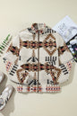 Beige Jacke mit Stehkragen und Reißverschluss im Aztekenmuster