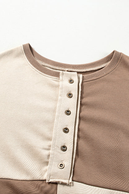 Parchment – Henley-Sweatshirt mit Farbblockdesign und hohem Bund in Übergröße