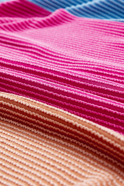 Rosarotes strukturiertes Colorblock-T-Shirt mit Rundhalsausschnitt
