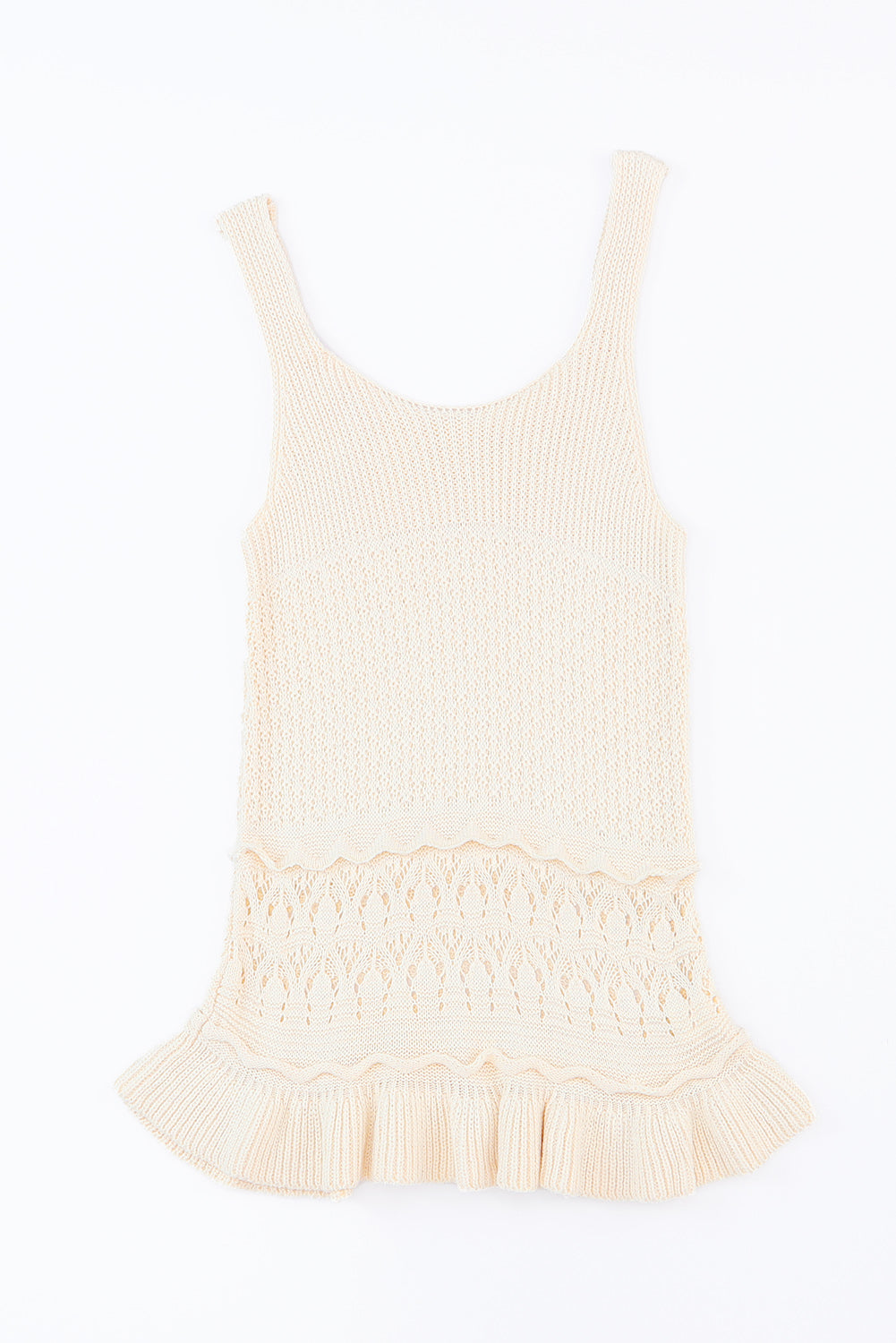 Beige Crochet Ruffled Hem Knitted Vest