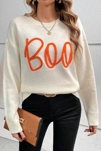 Apricot Boo – Pullover mit Strickmuster, geripptem Rand und überschnittener Schulter