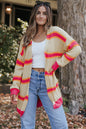 Gerippter, langer Cardigan mit Streifenmuster