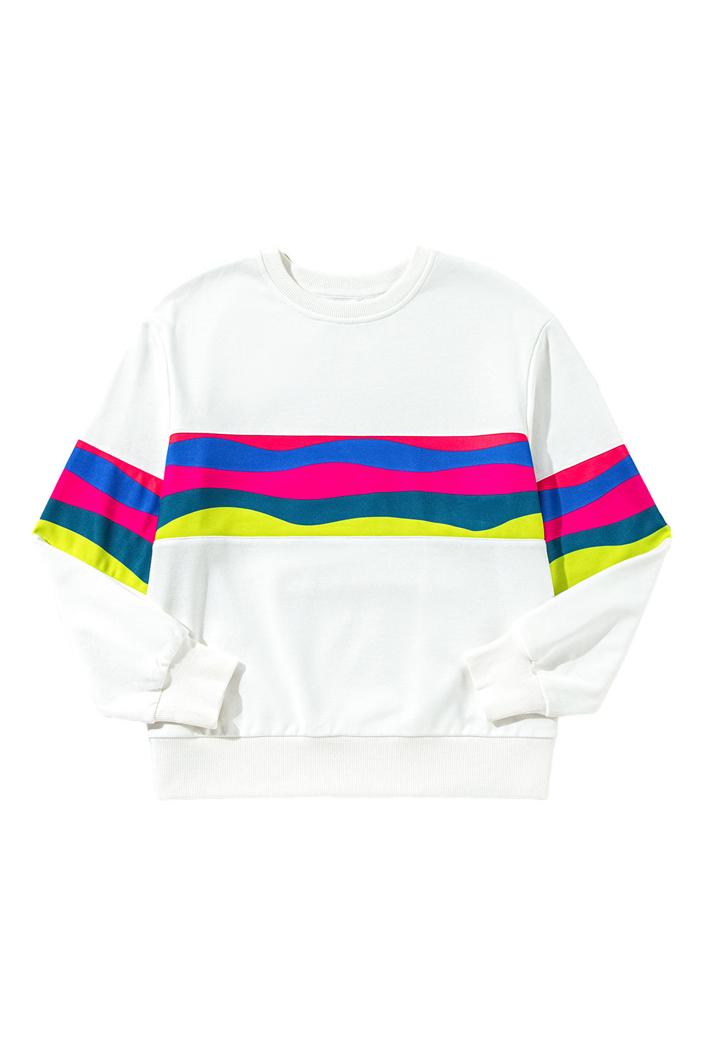 Weißes, langärmliges T-Shirt mit bunten Streifen