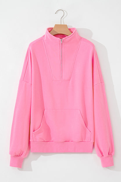 Bonbon Sweatshirt mit Reißverschluss und Stehkragen und Kängurutasche