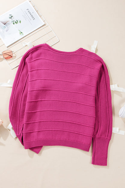 Rosaroter Pullover mit Schleife und Knoten, Rundhalsausschnitt und Cut-Out