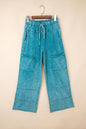 Lapis Mineral Wash Lace-up High Waist Raw Hem Patched Pocket Pants