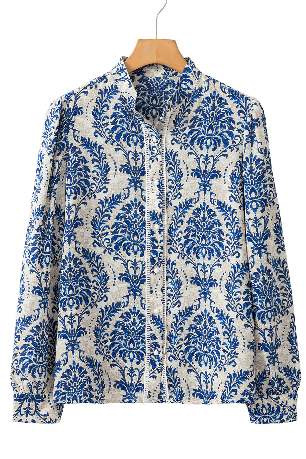 Himmelblaues Spitzenhemd mit böhmischem Print und Bischofsärmeln