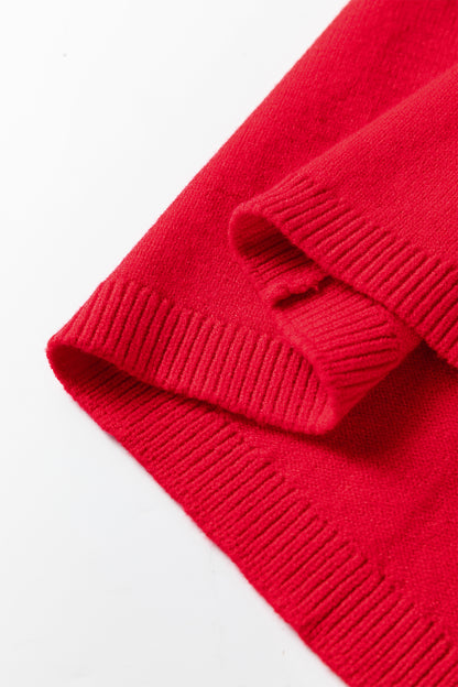 Fiery Red YEEHAW Embroidered Letter Loose Short Sleeve Sweater