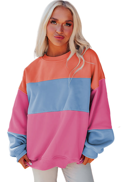 Hellrosa Sweatshirt mit überschnittener Schulter und Patchwork-Farbblock