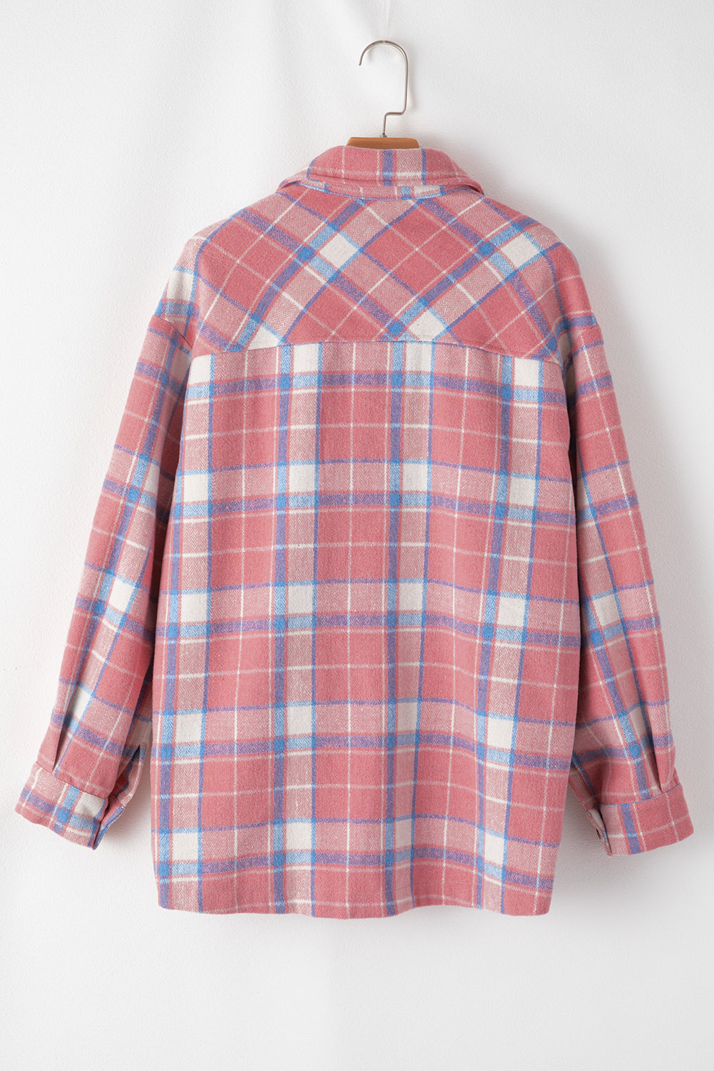 Rosa karierte Hemdjacke mit Pattentasche und Knopfleiste