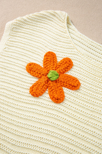 Weißes Stricktop mit Rundhalsausschnitt und Häkelmuster mit Blumenmuster