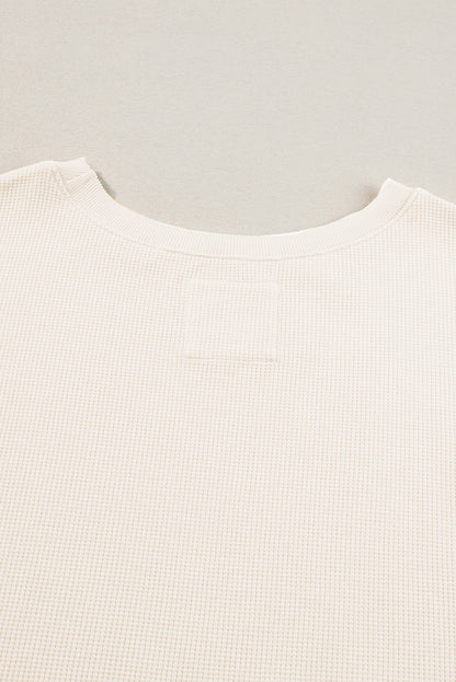 Weißes Oversize-Sweatshirt mit Waffelstrick und Bischofsärmeln