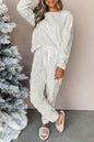 Locker geschnittenes Fleece-Lounge-Set mit Leopardenmuster in Hellgrau